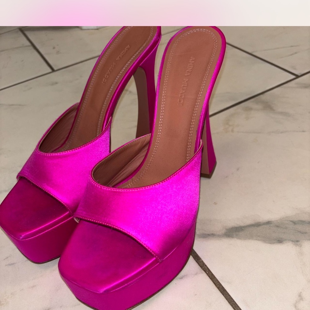 Amina Muaddi Fuchsia Platform Heels